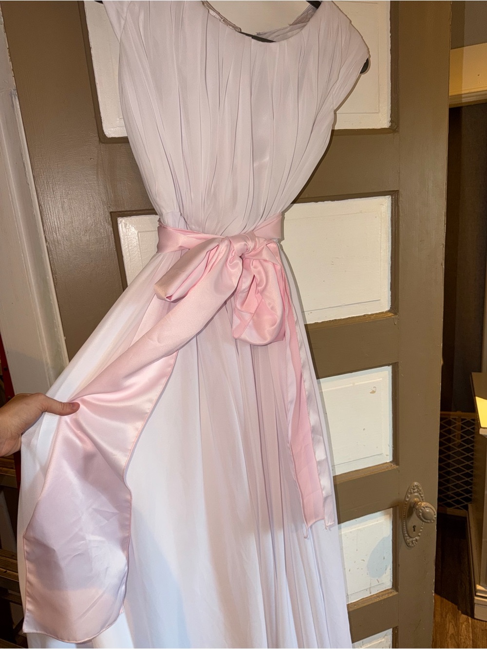 Amazon Women's Light Pink and White Wedding Dress with Satin Sash